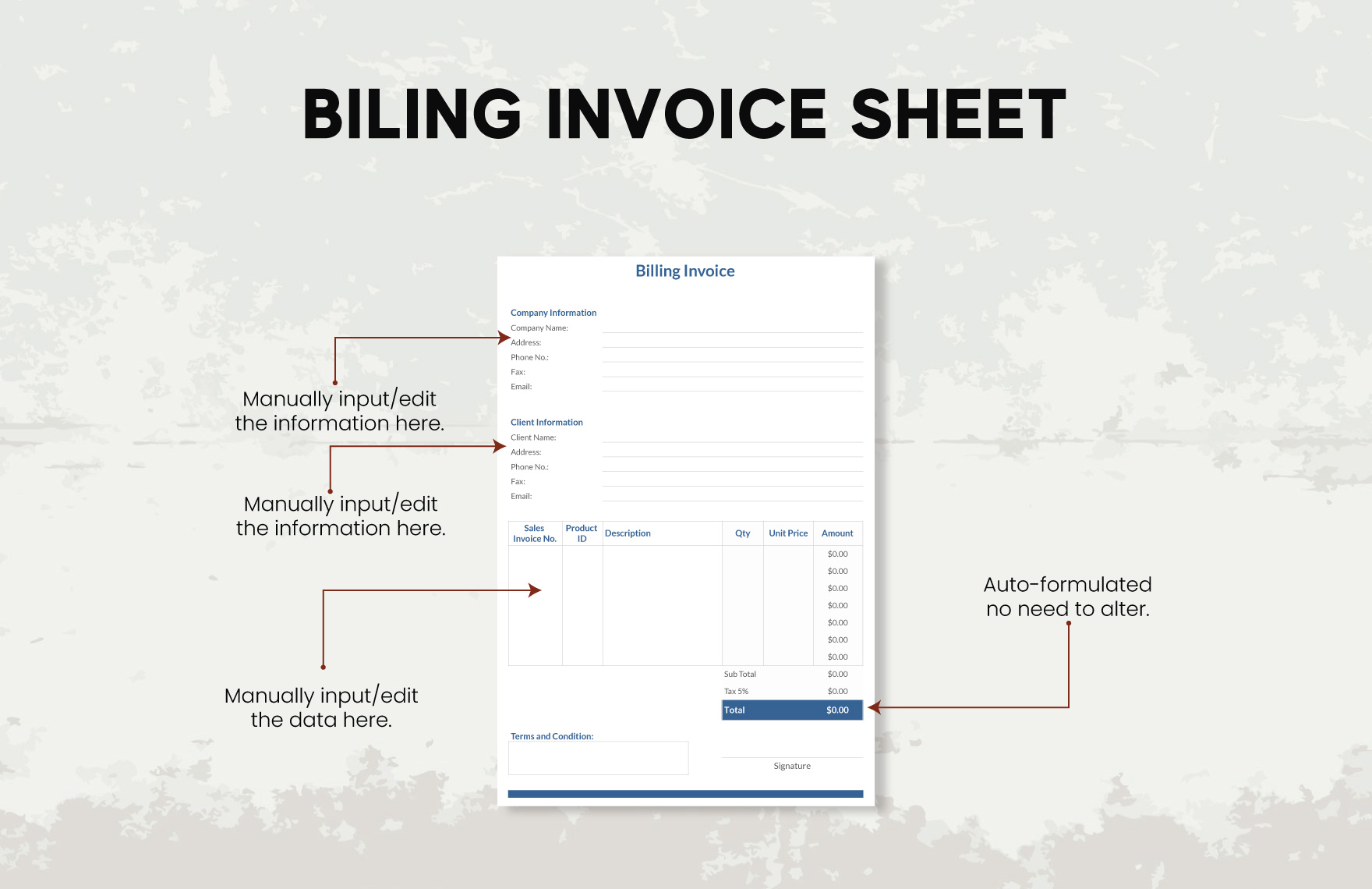 Billing Invoice Sheet Template