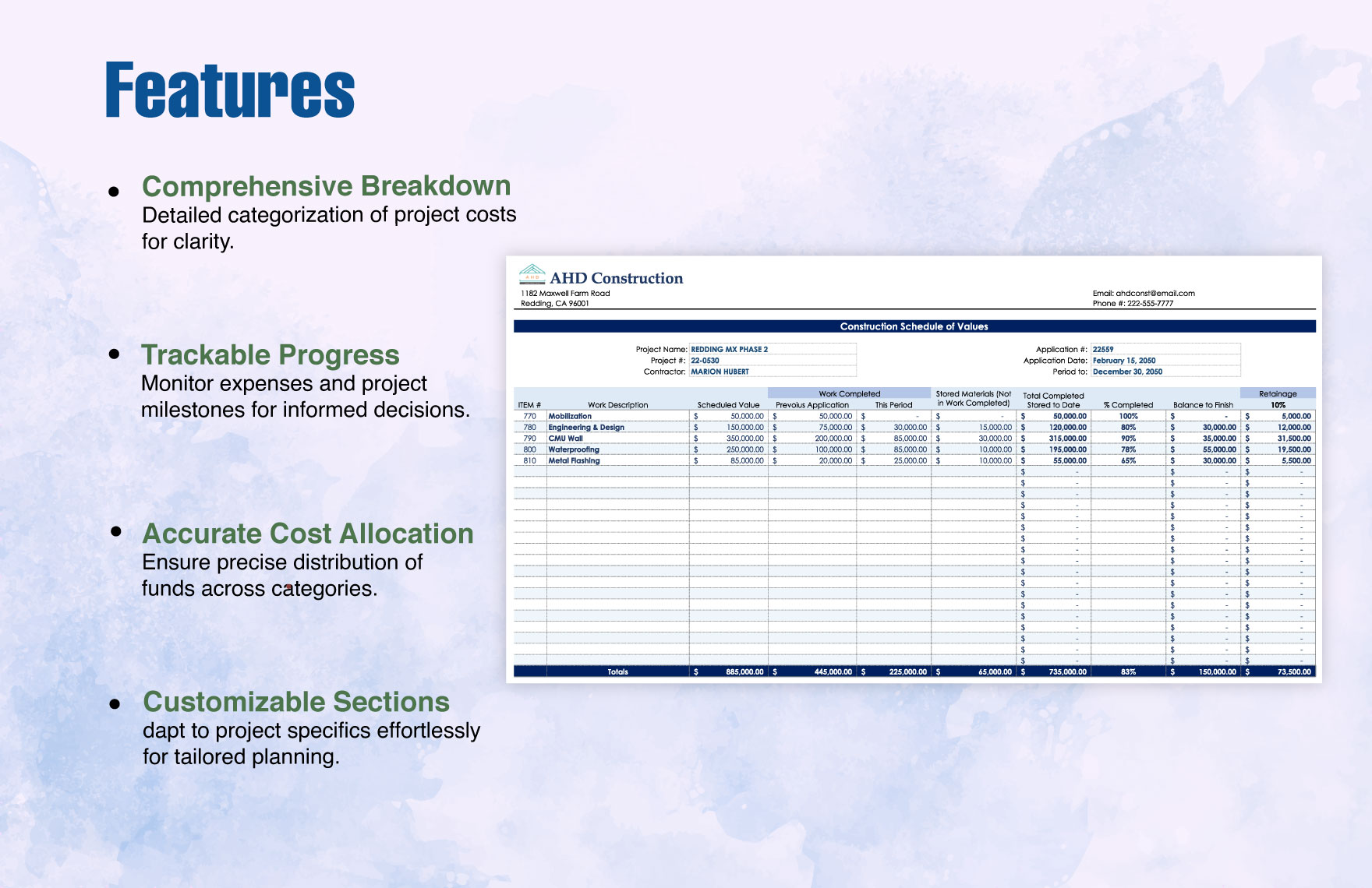 Construction Schedule Of Values Template