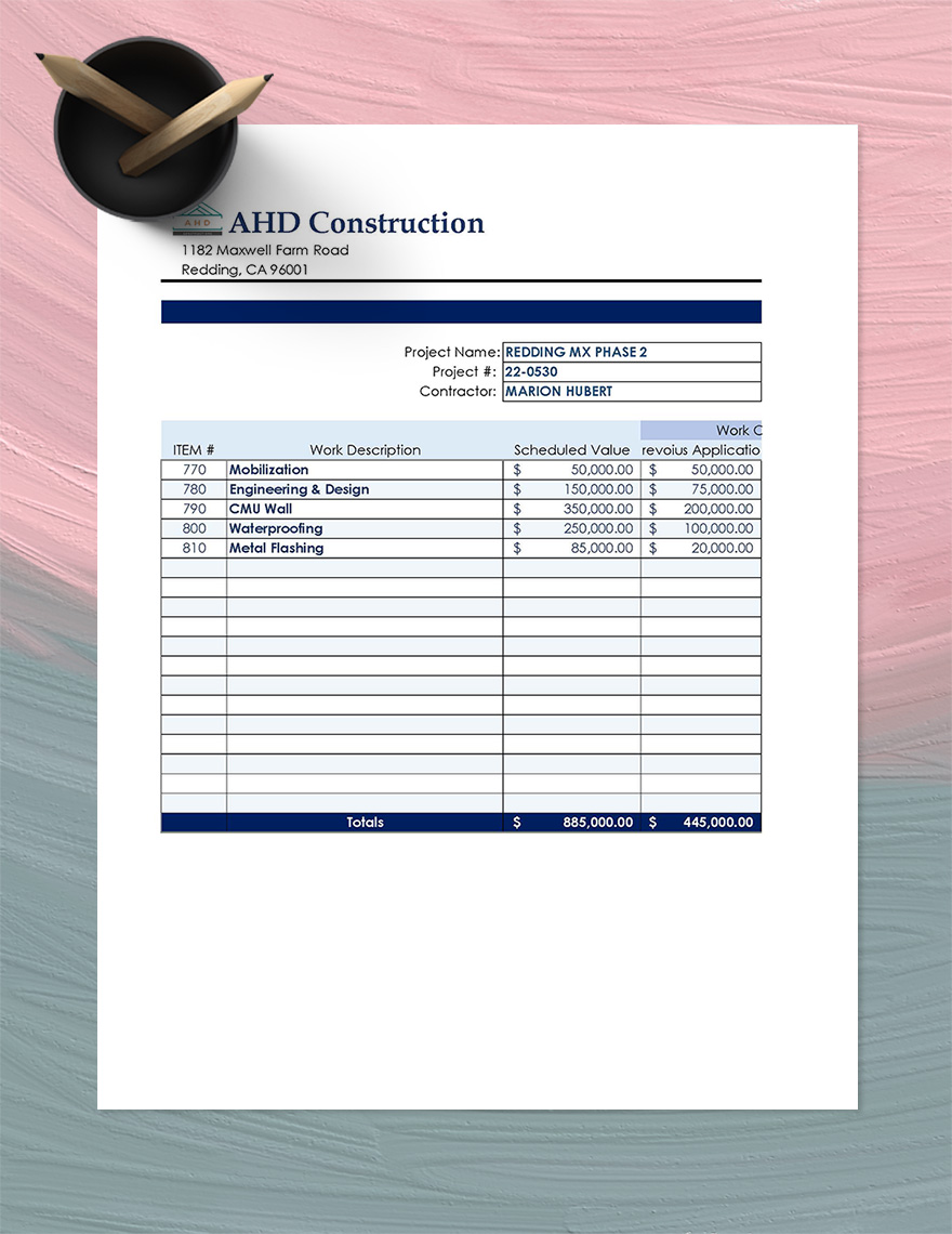 Construction Schedule Of Values Template