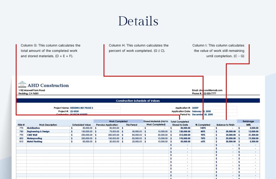 Construction Schedule Of Values Template Google Docs, Google Sheets