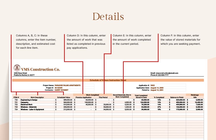 Schedule Of Values Instruction Sheet Template Google Docs, Google