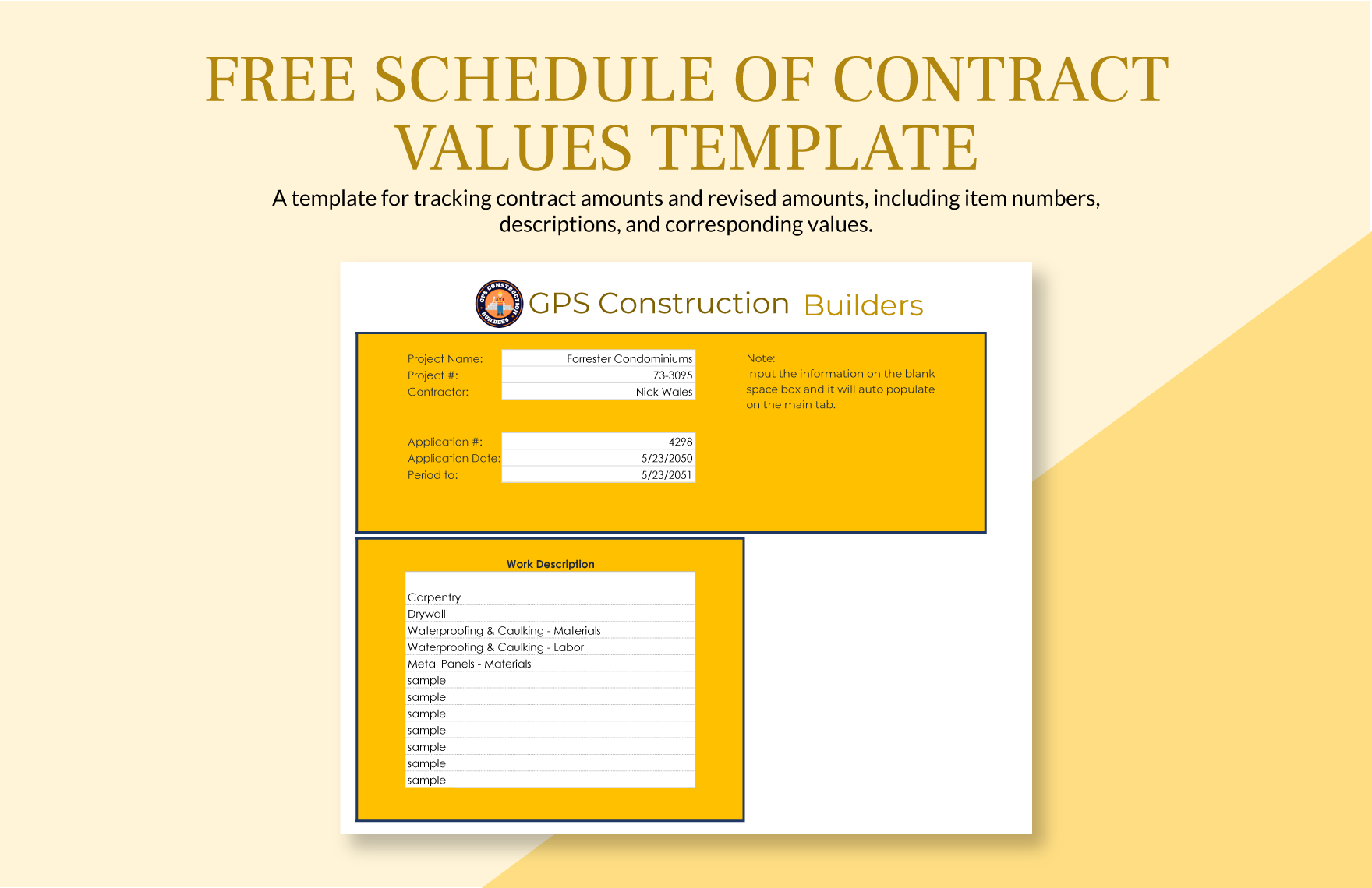 Schedule Of Contract Values Template
