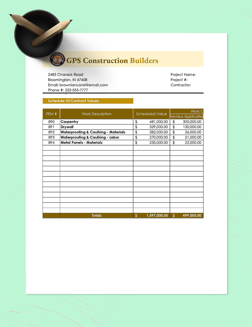 Schedule Of Contract Values Template - Google Docs, Google Sheets ...