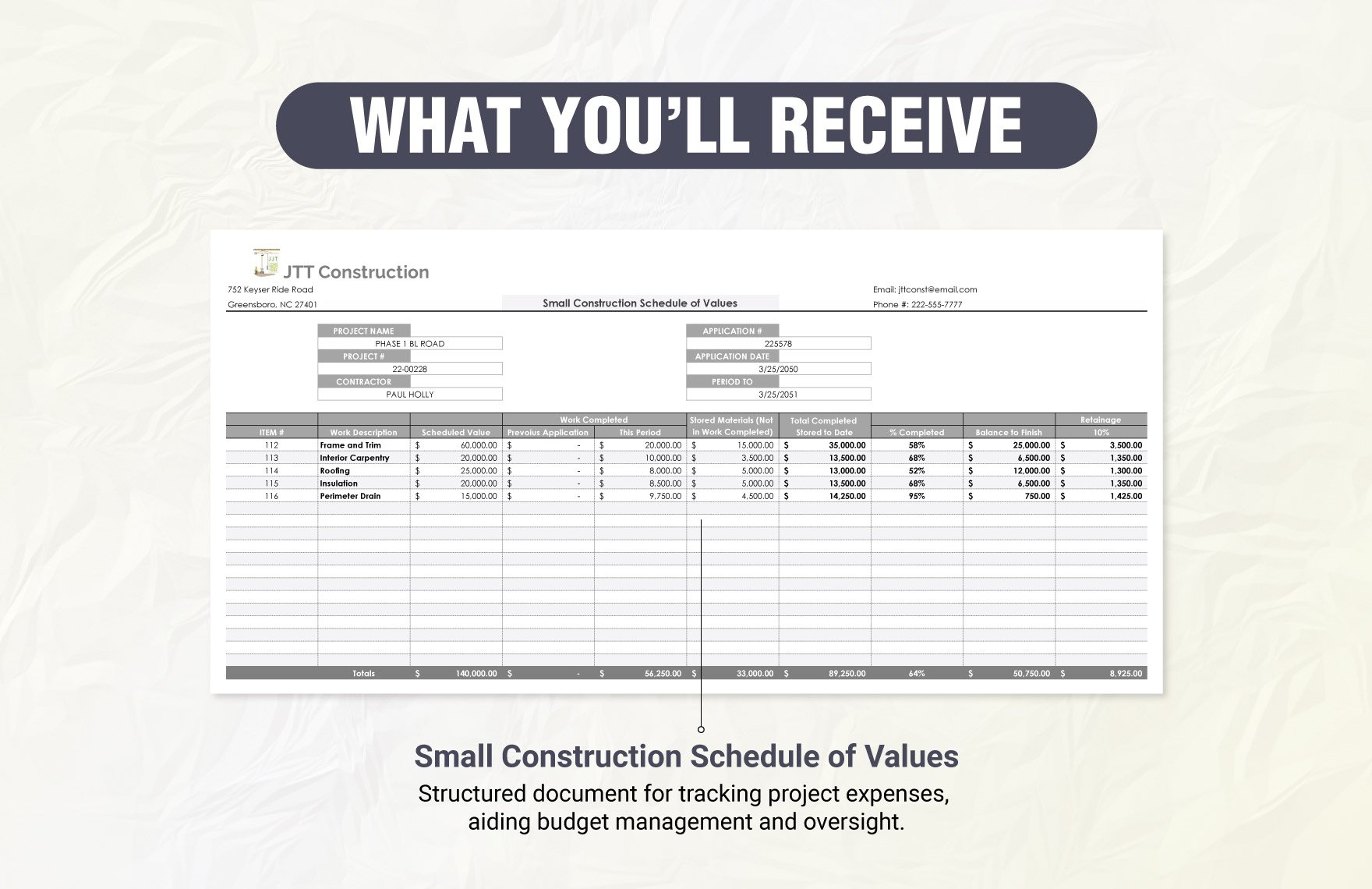 Small Construction Schedule Of Values Templates