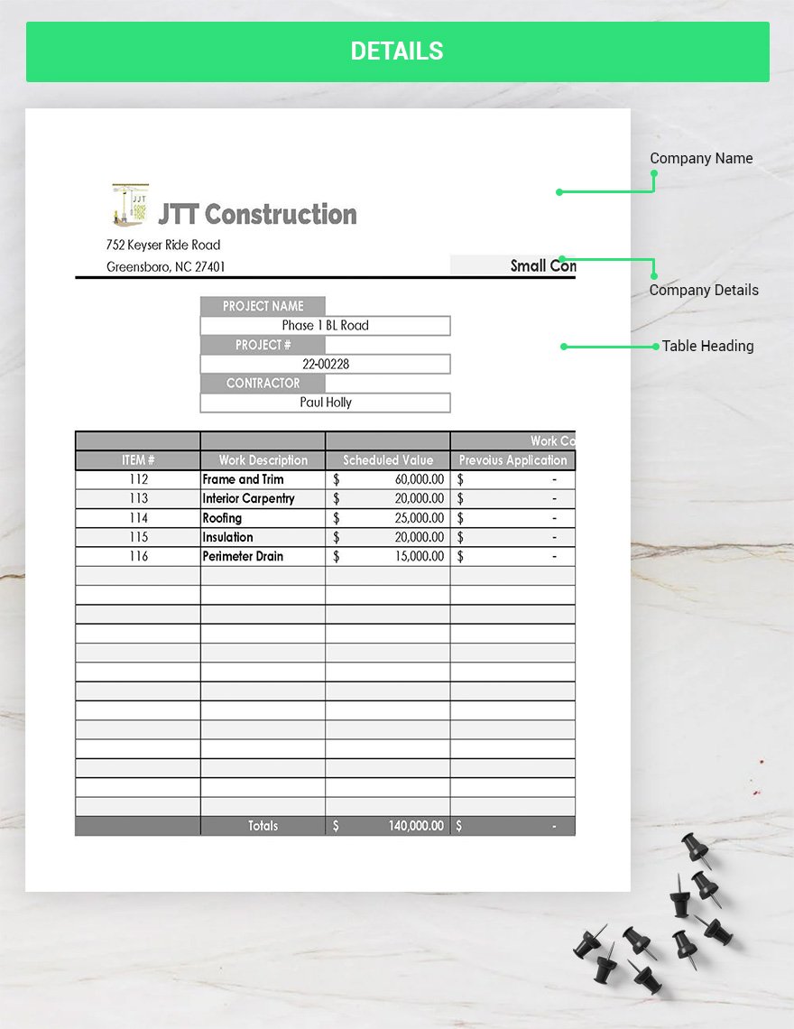 Small Construction Schedule Of Values Templates Google Sheets, Excel