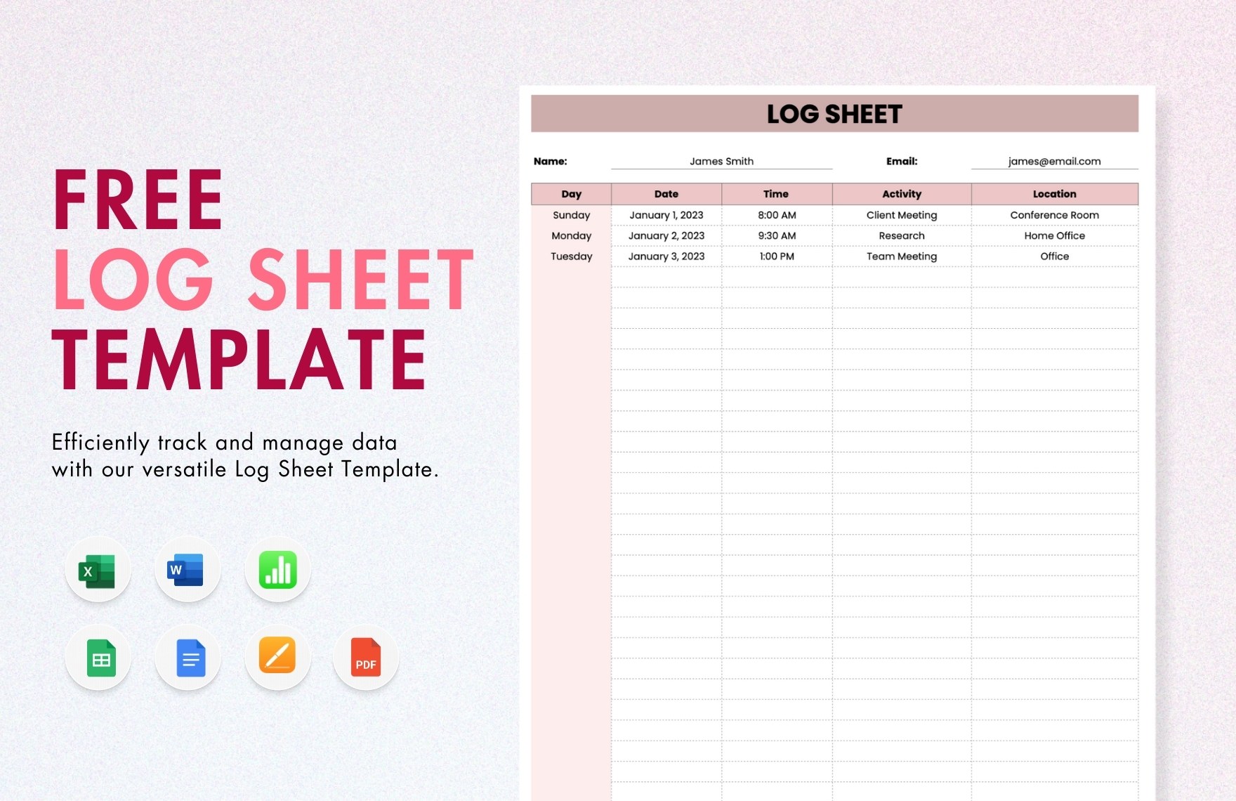 Log Sheet Template in Google Docs, Numbers, Word, Pages, PDF, Excel, Google  Sheets - Download