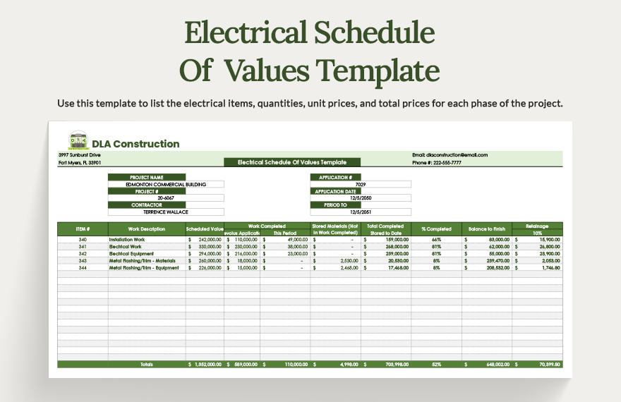 Electrical Schedule Of Values Template - Google Docs, Google Sheets, Excel,  Word, Apple Pages | Template.net