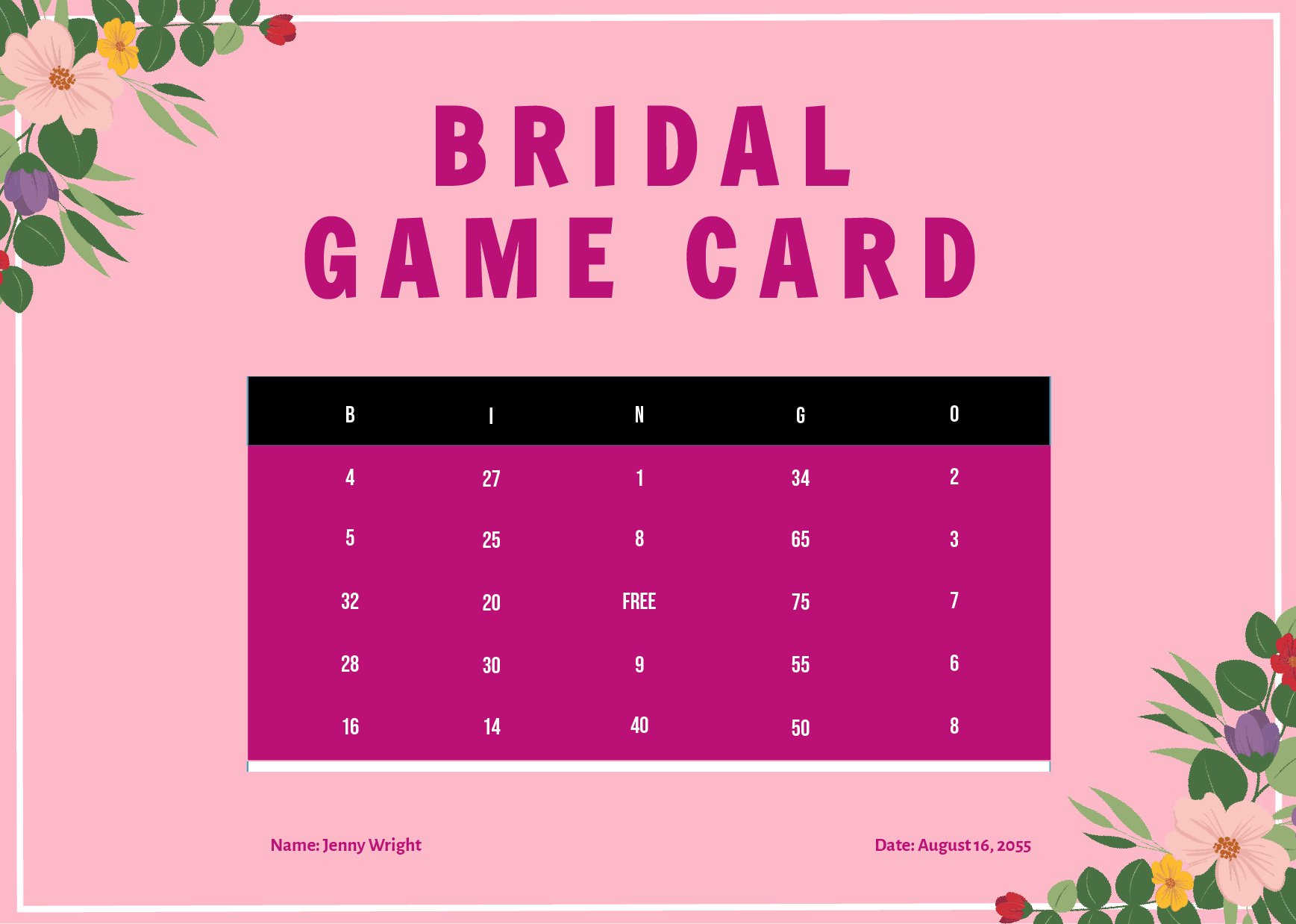 Bridal Game Card Template