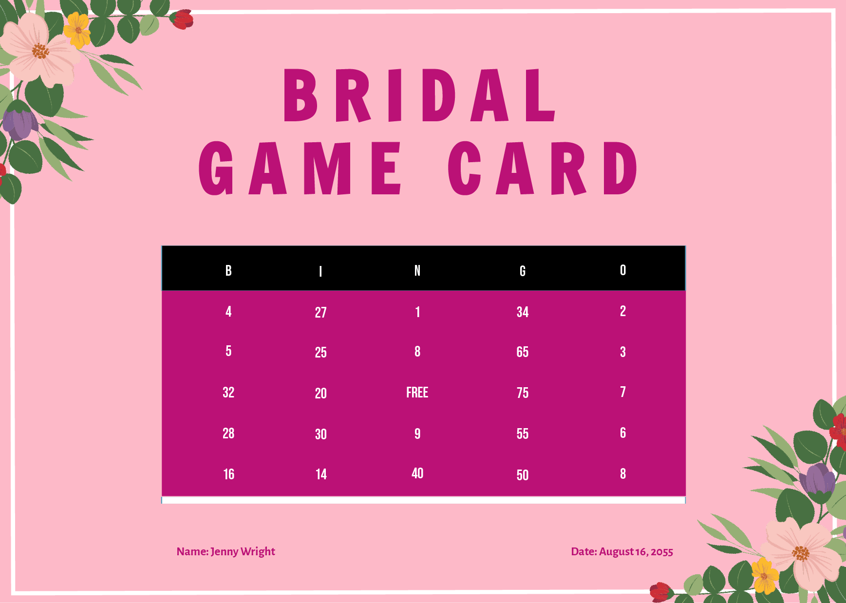 Free Bridal Game Card Template