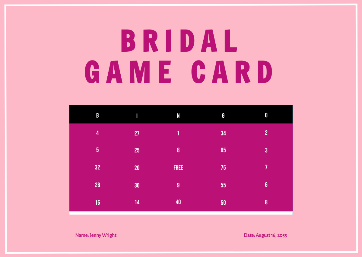 Free Bridal Game Card Template