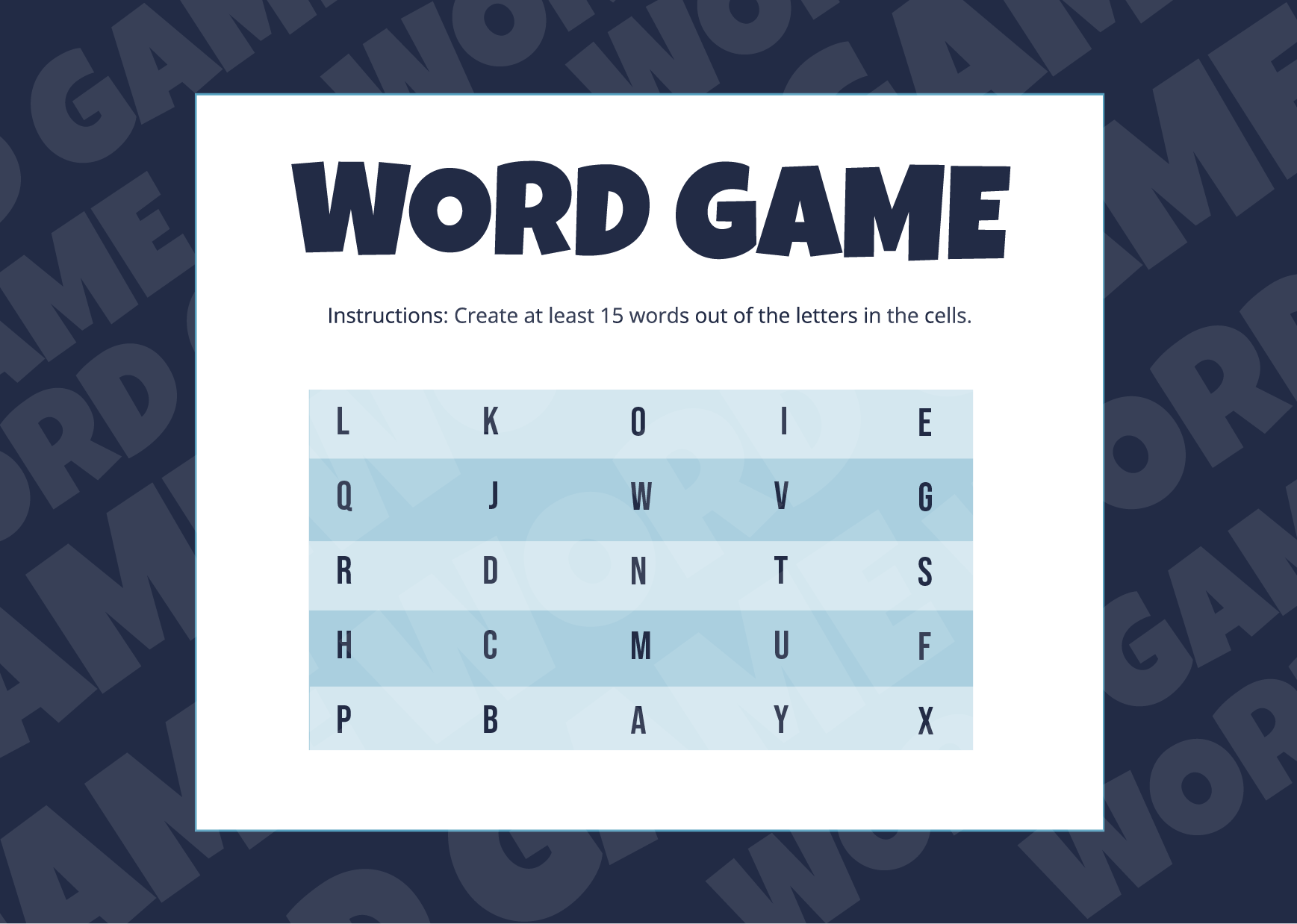 Word Game Card Template in Word, Google Docs, Illustrator, PSD, Apple Pages, Publisher