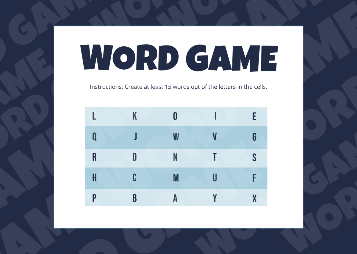 Free Word Game Card Template