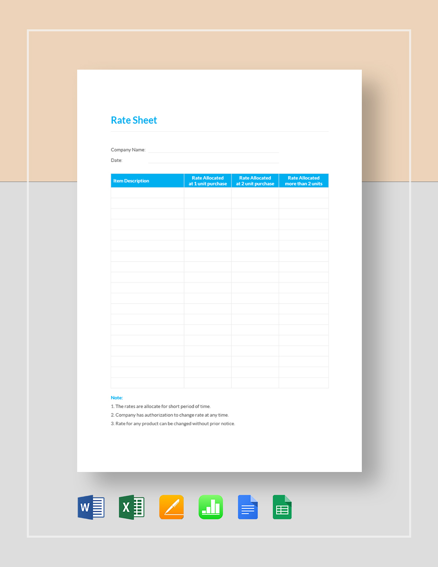 Rate Sheet Template