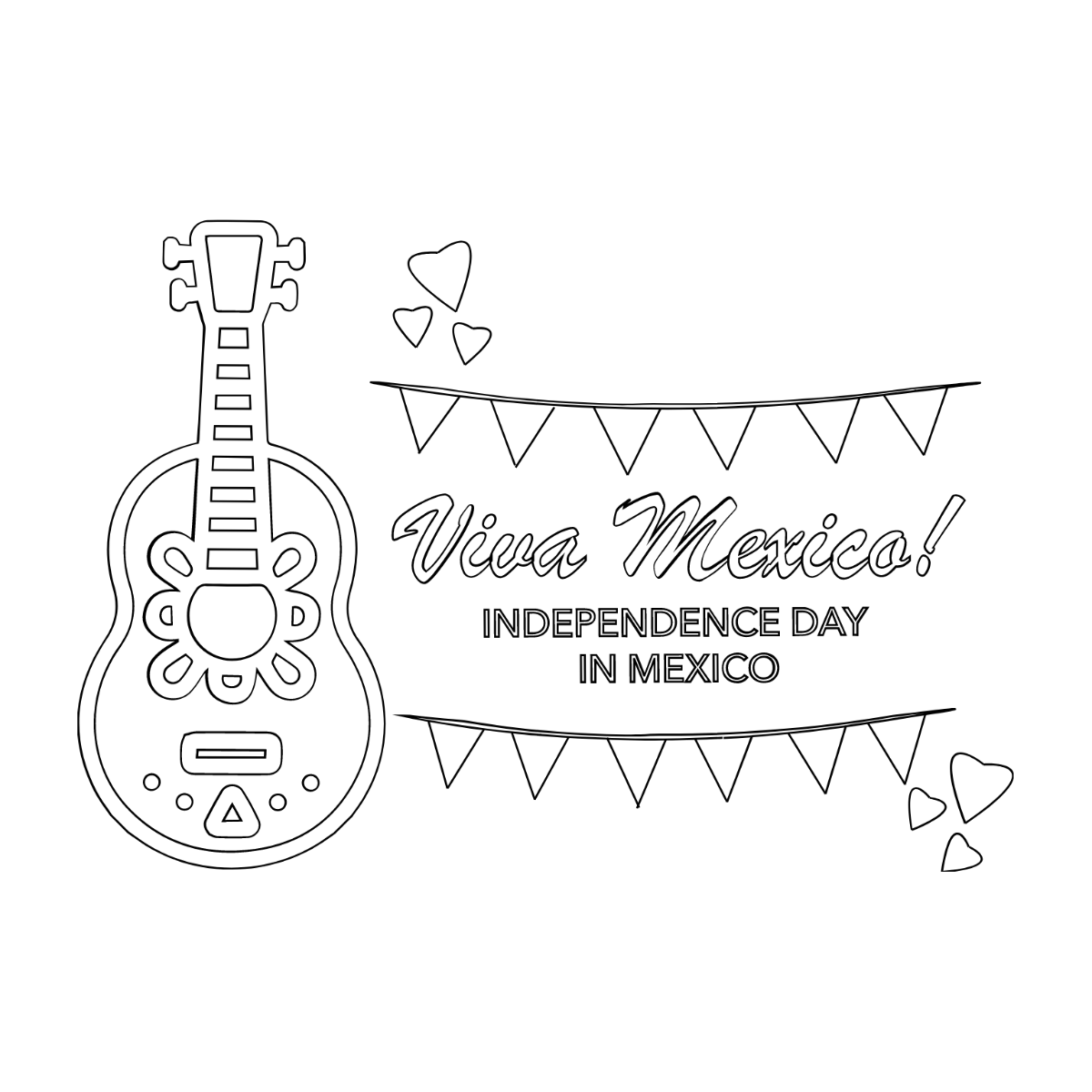 Mexican Independence Day Outline Drawing Template