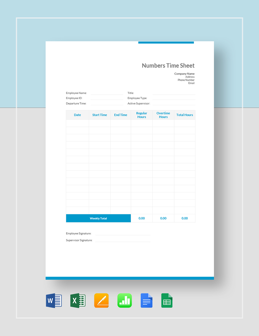 Numbers Time Sheet Template in Numbers, Word, Pages, Excel, Google Docs, Google Sheets - Download | Template.net