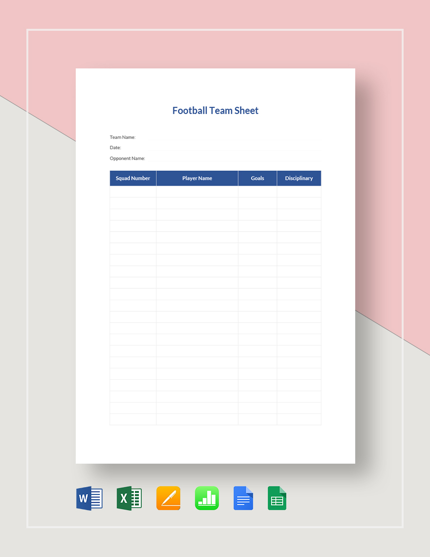 Football Team Sheet Template Word Google Docs Excel Google Sheets 