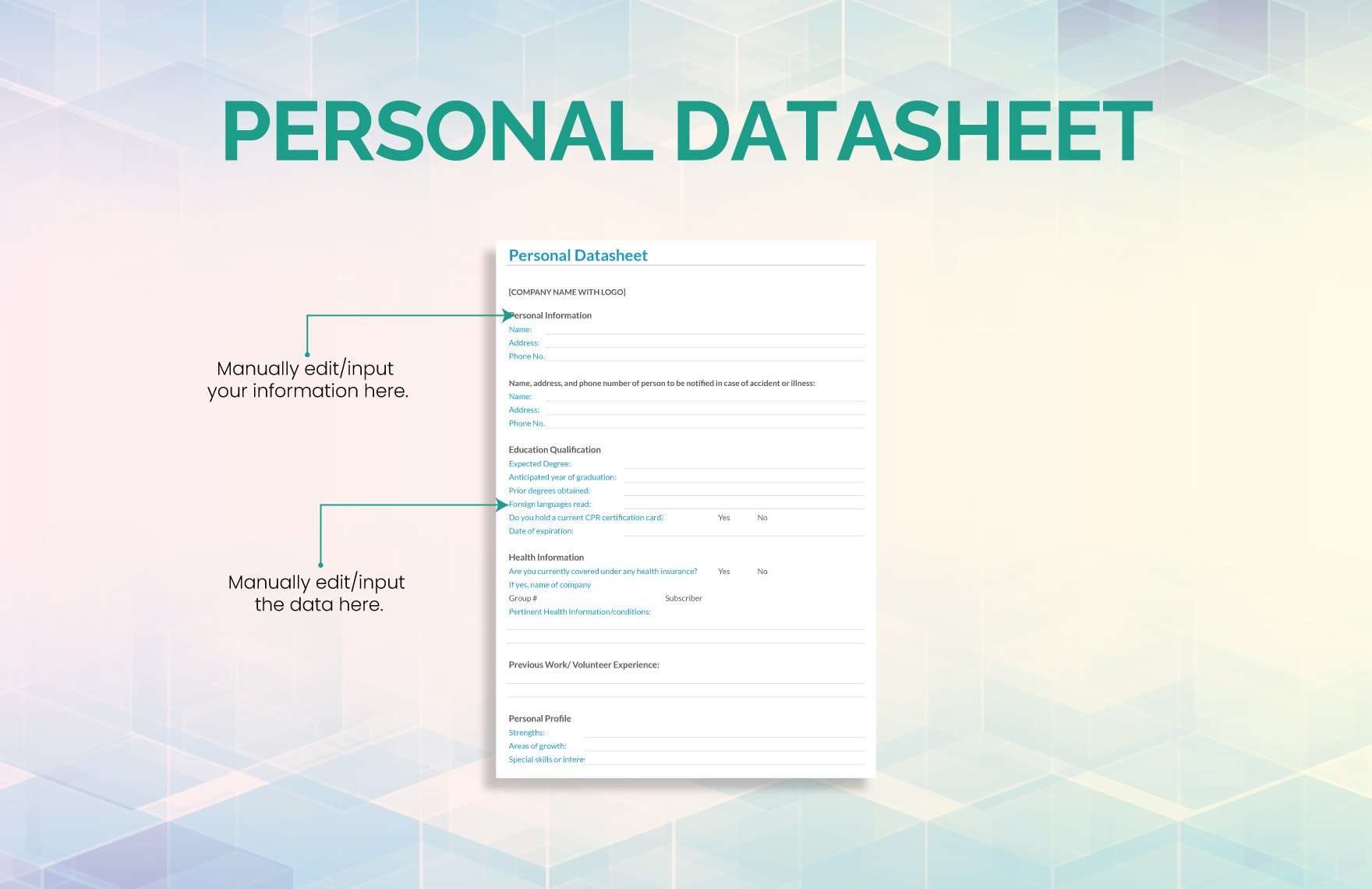 Personal Datasheet Template
