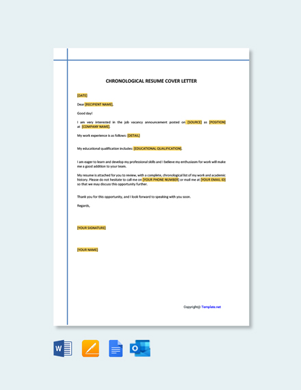 FREE Chronological Resume Cover Letter Template Word DOC Google 