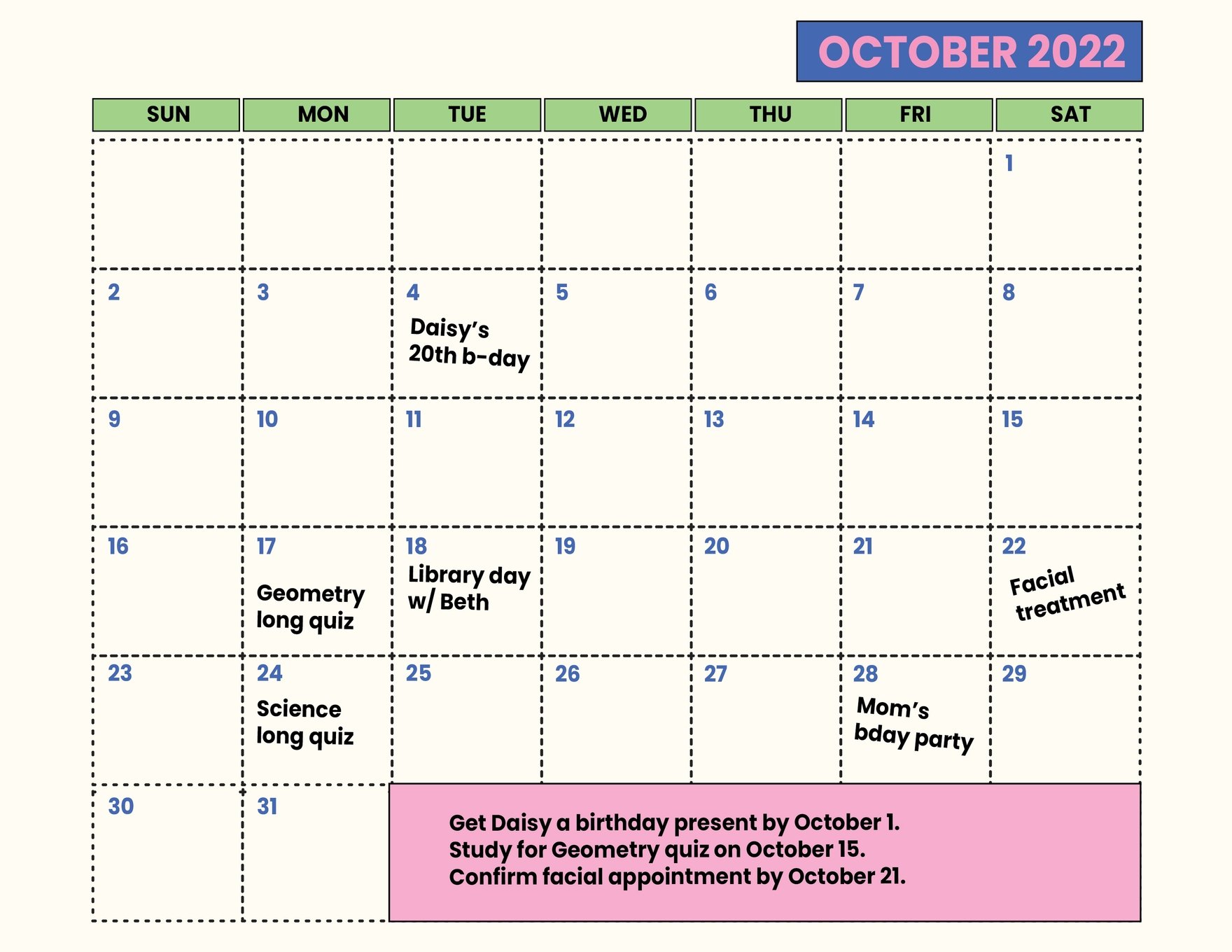 Printable October 2022 Calendar Template