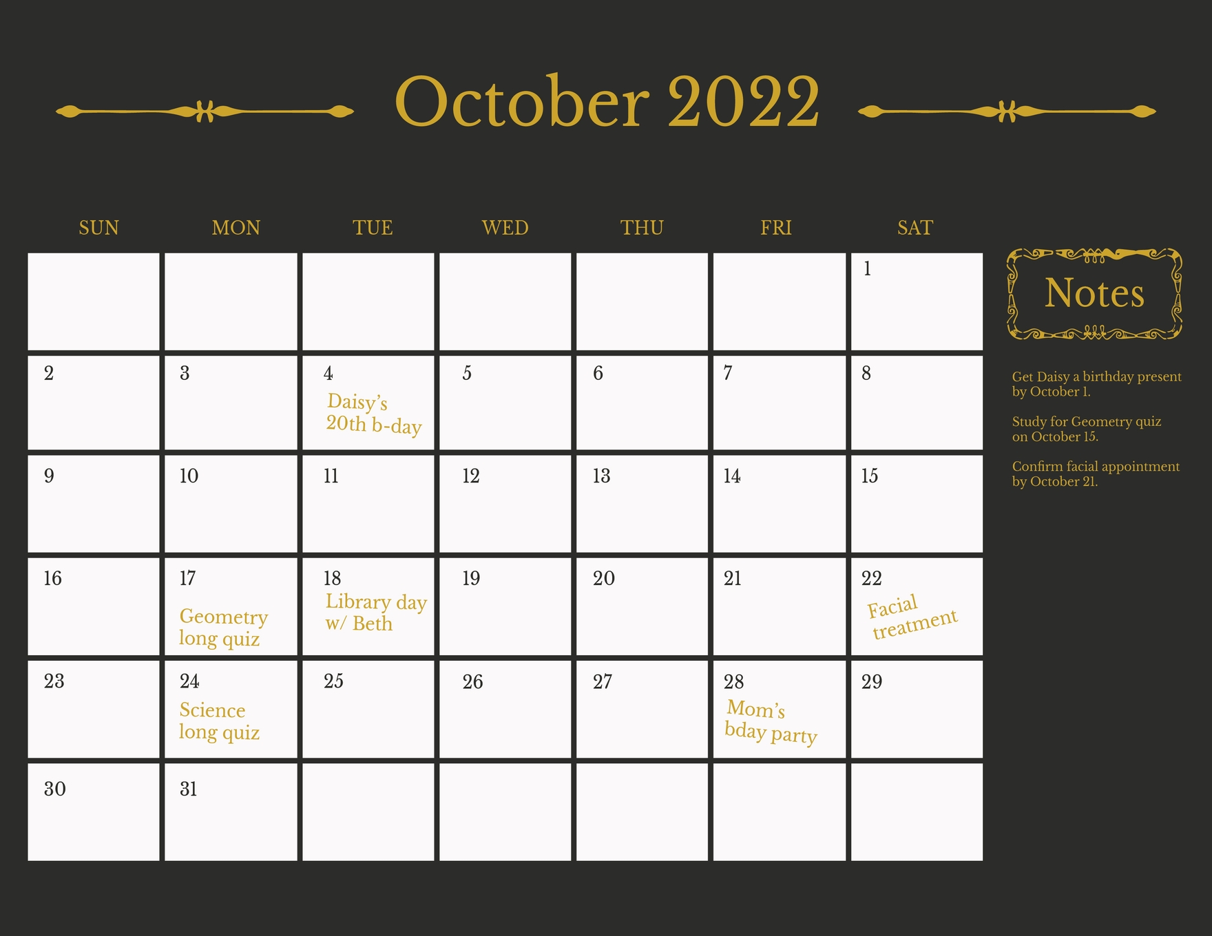 FREE October 2022 Calendar Word Template Download Template