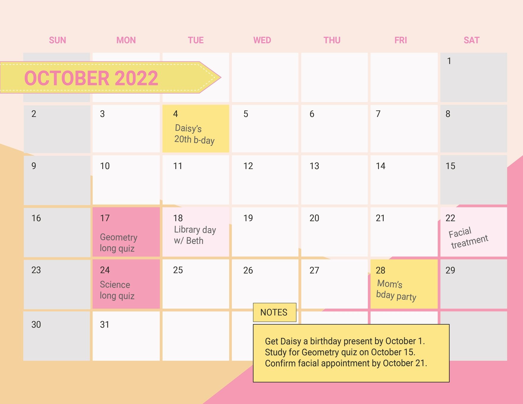Colorful October 2022 Calendar