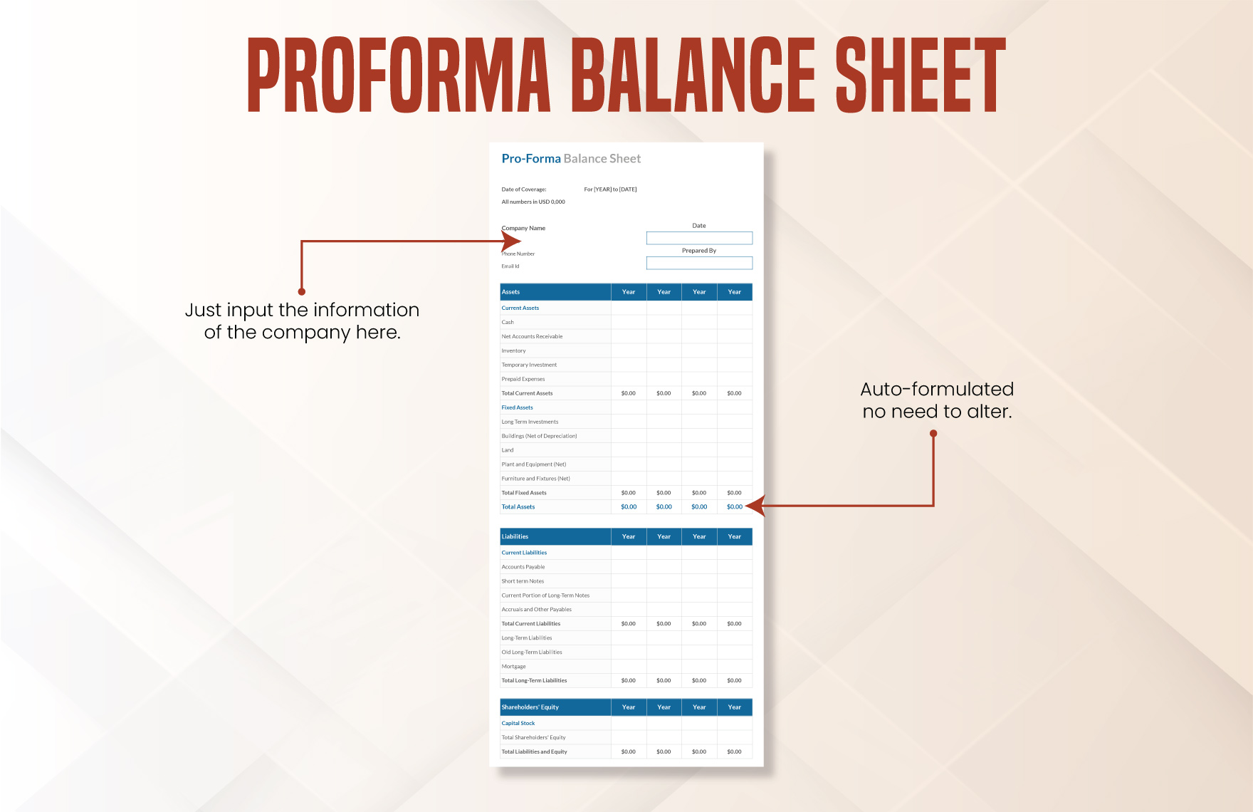 Proforma Balance Sheet Template