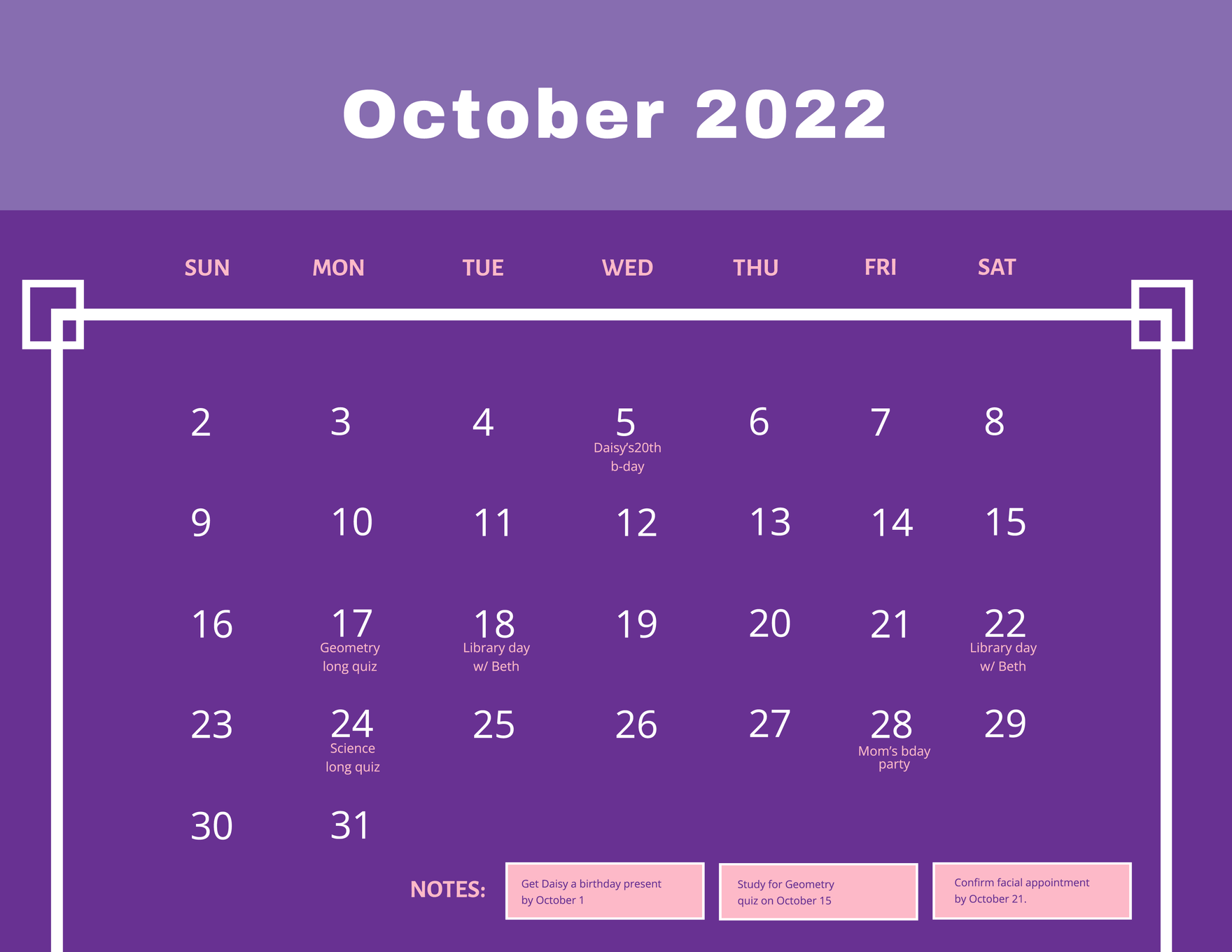 October 2022 Photo Calendar Template