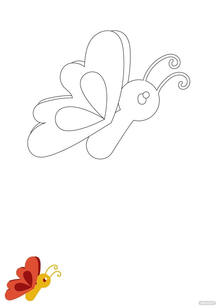 Free Butterfly Cartoon Coloring Page in PDF