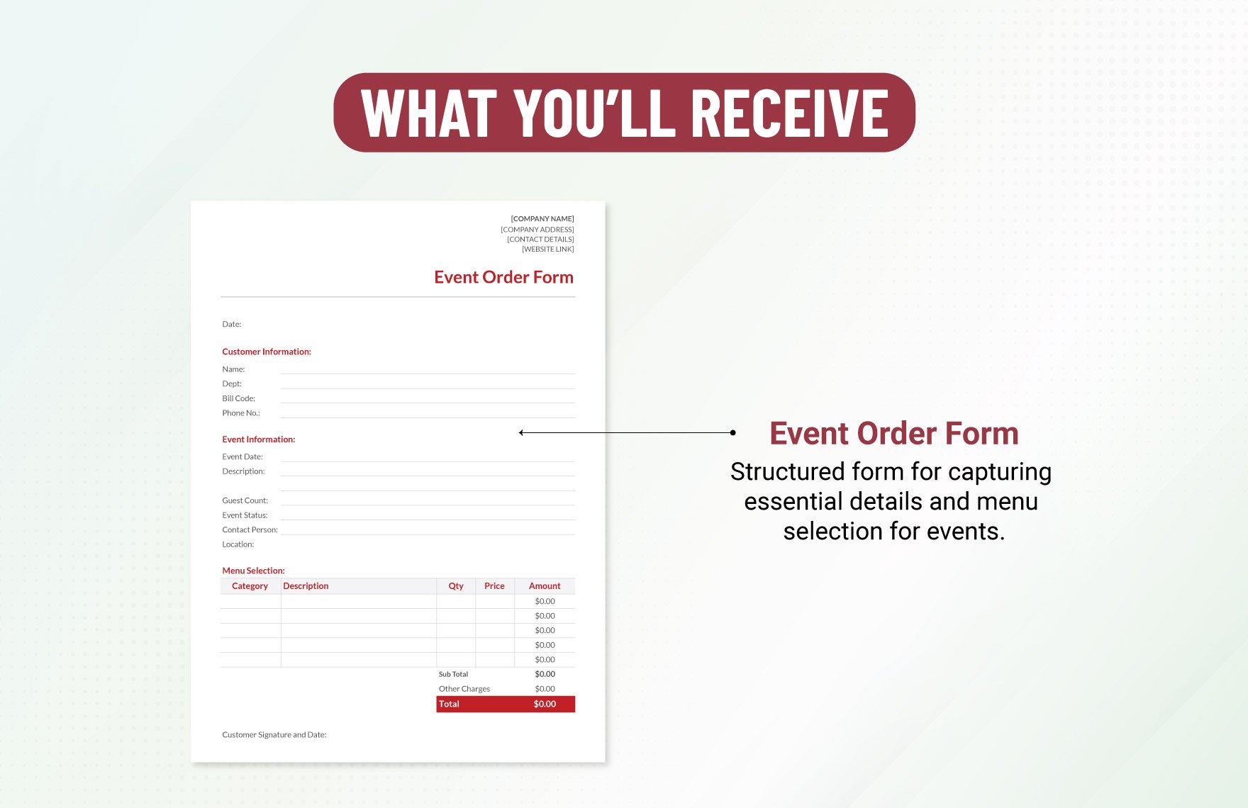 Event Order Template