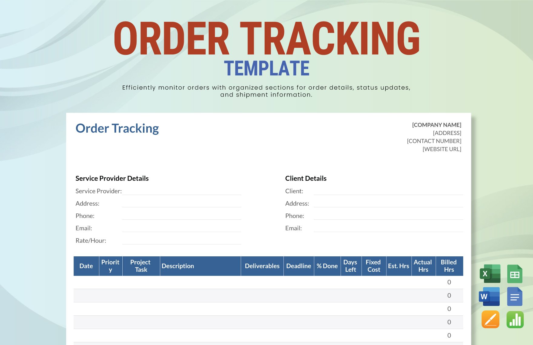 Order Tracking Template in Word, Google Docs, Excel, Google Sheets, Apple Pages, Apple Numbers