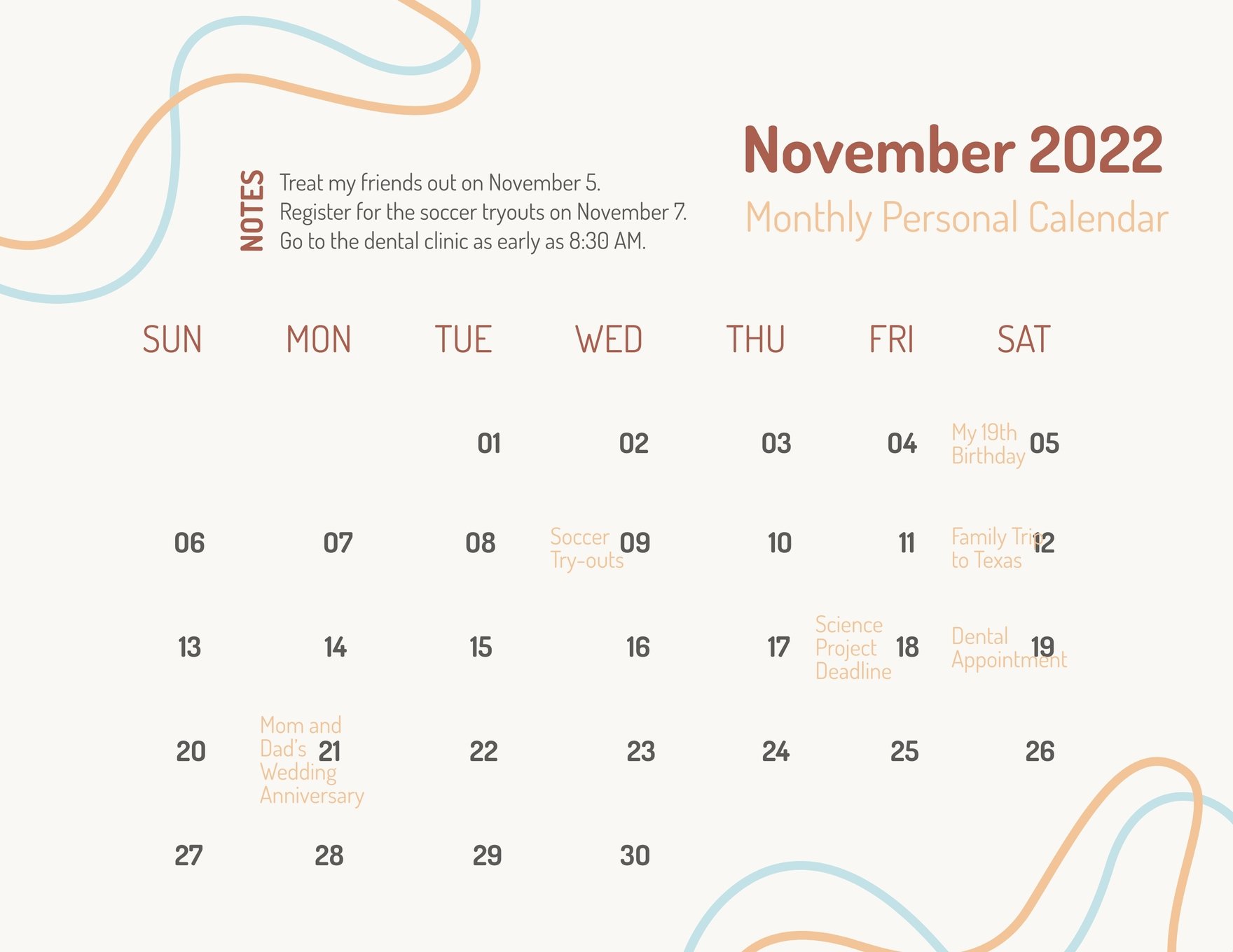 November 2022 Calendar Template in Word, Illustrator, PSD
