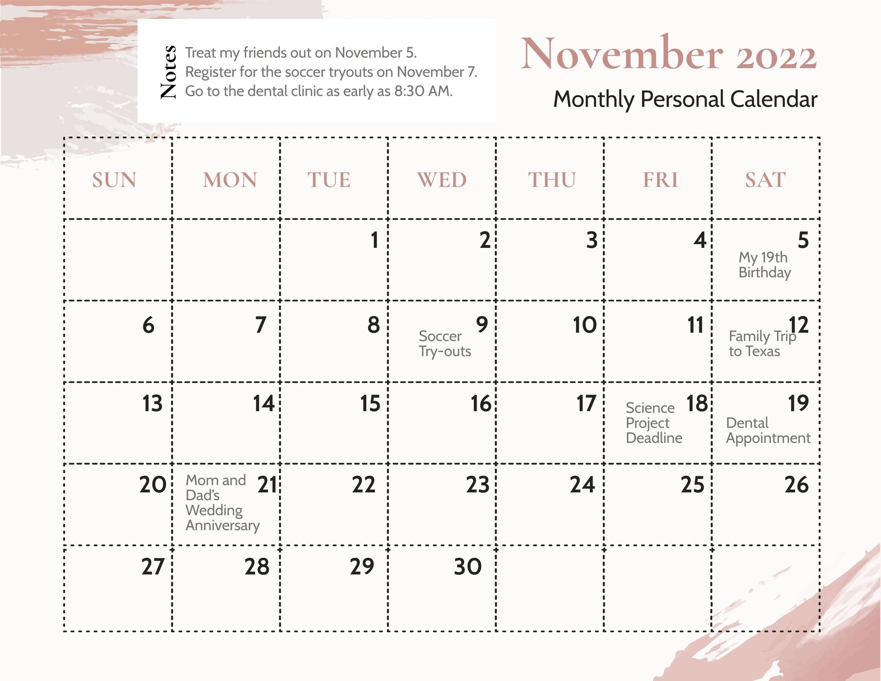 November 2022 Calendar Template With Holidays