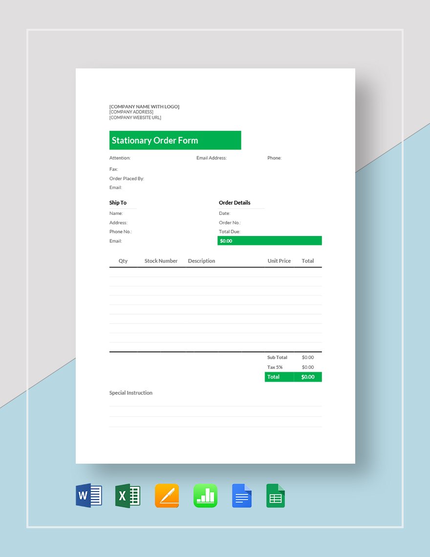 Stationery Order Template