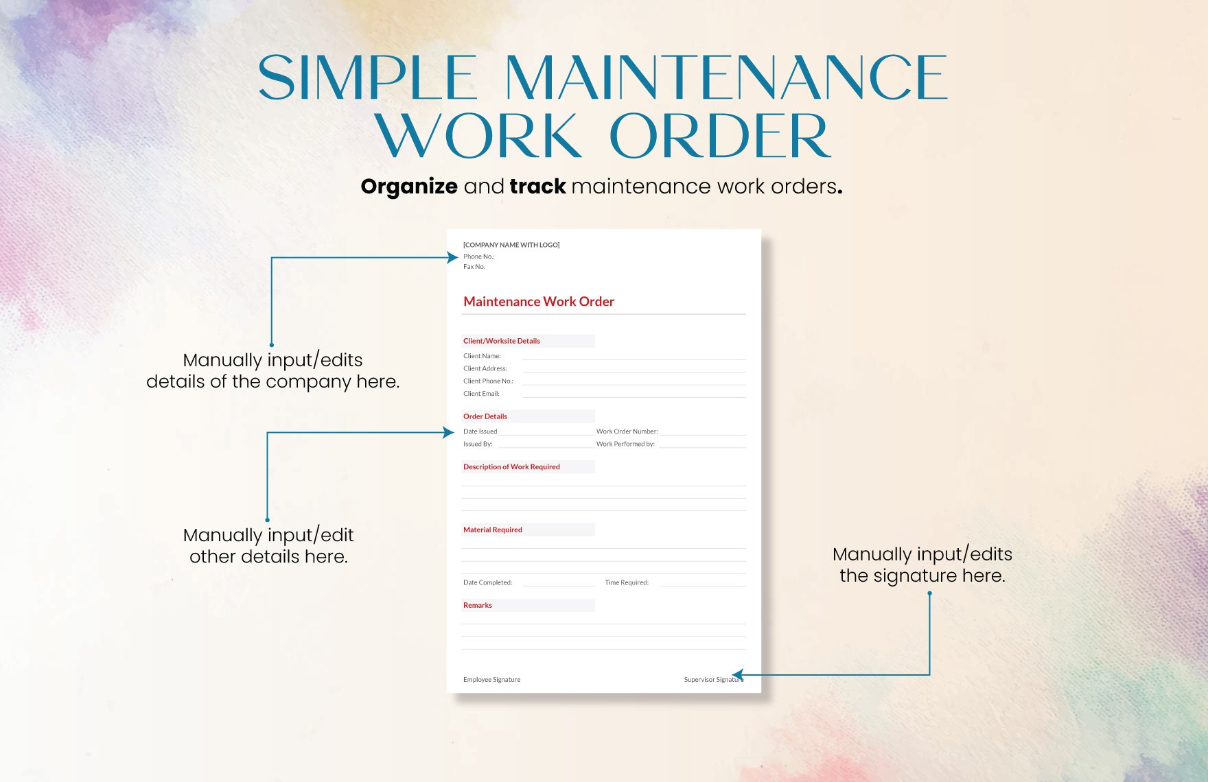 Simple Maintenance Work Order Template