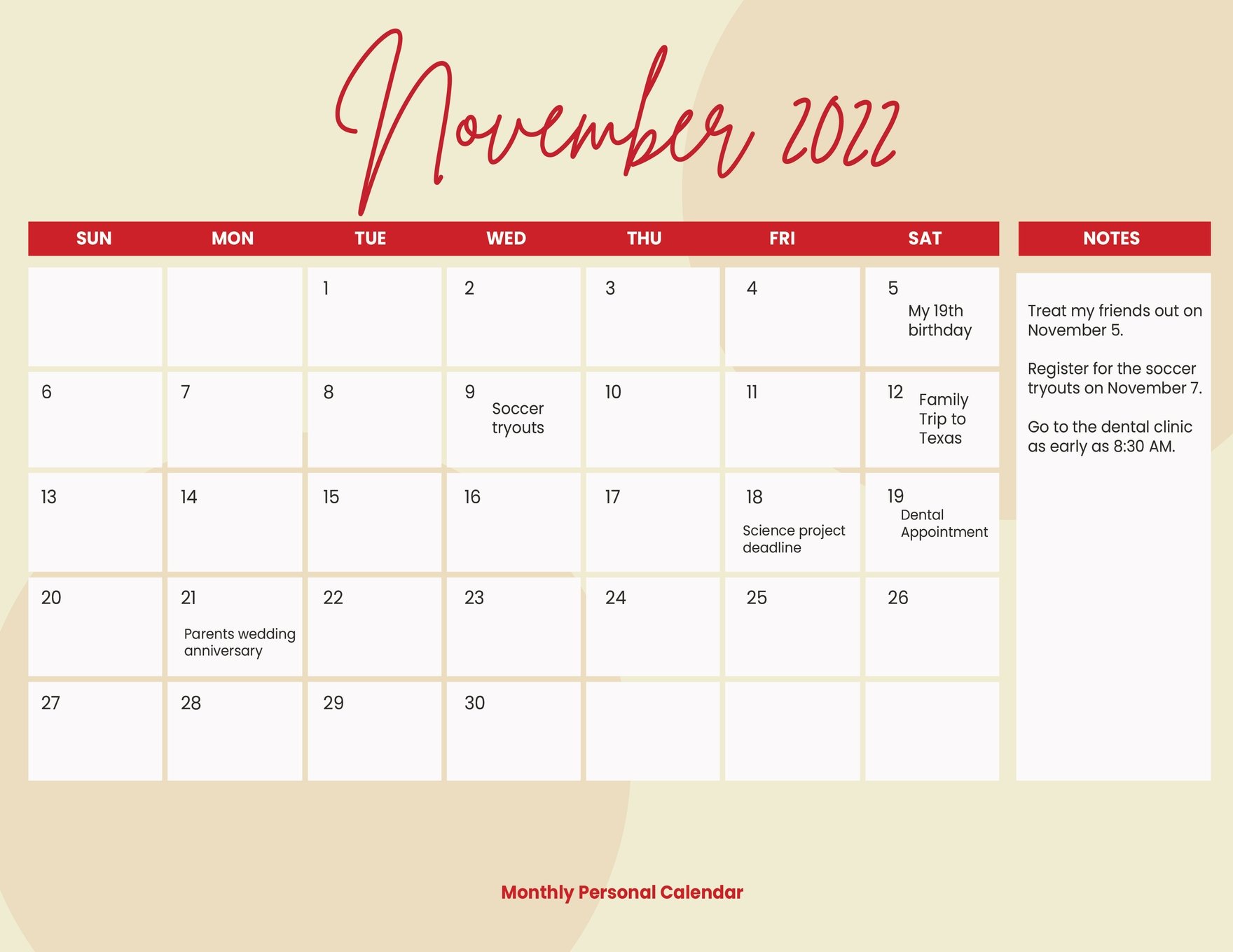 Lunar Calendar November 2022