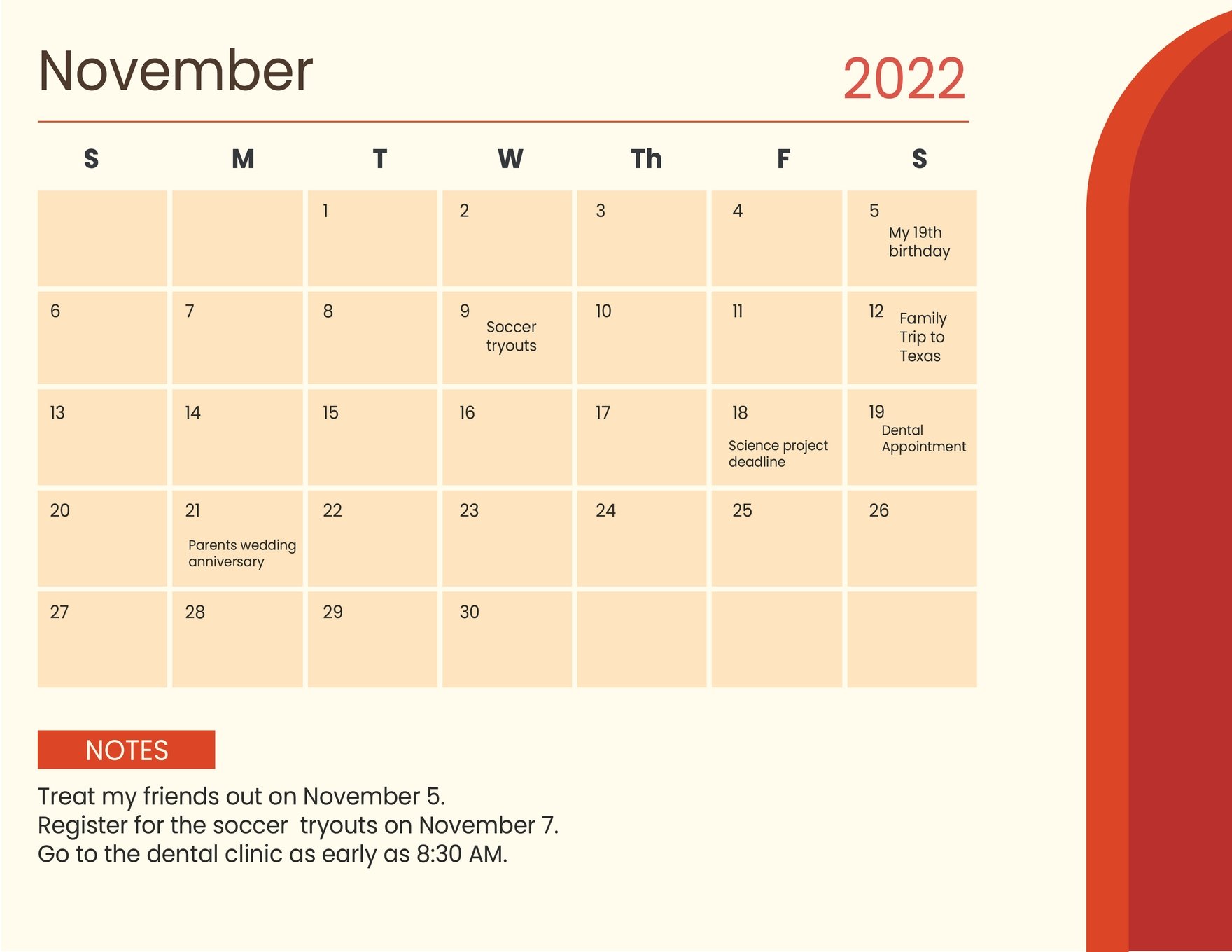 Free Printable November 2022 Calendar Template