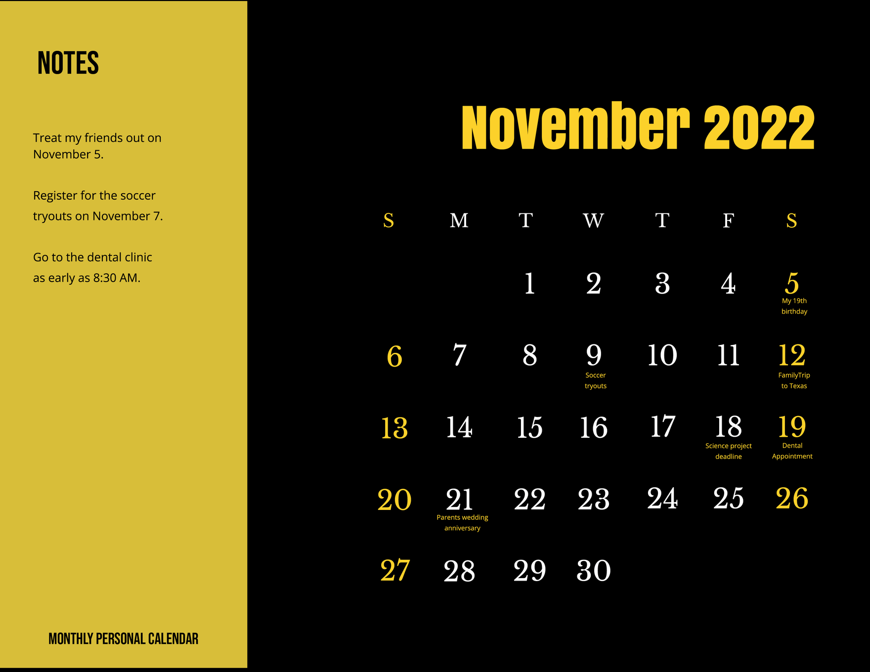 Fancy November 2022 Calendar