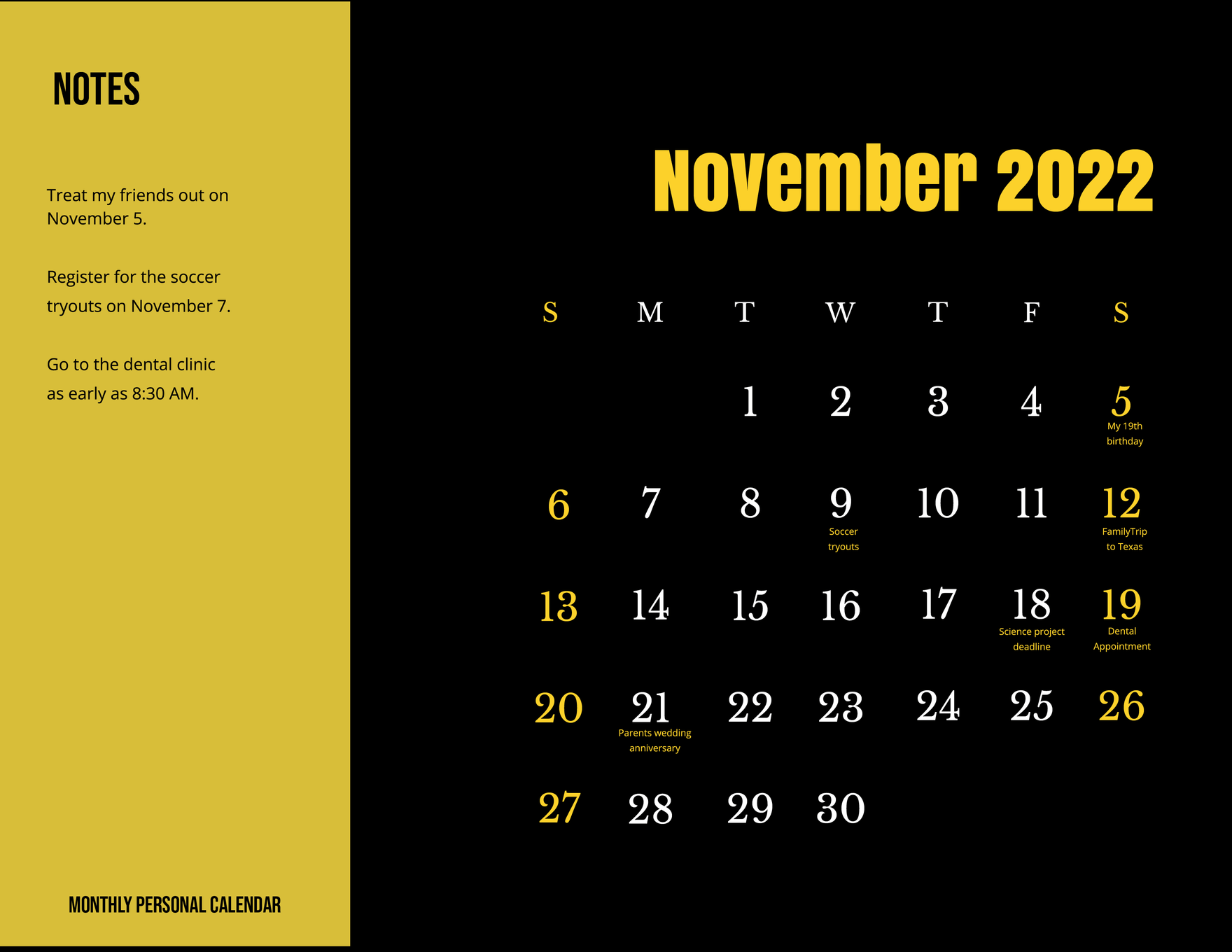 Fancy November 2022 Calendar in Word, Illustrator, PSD