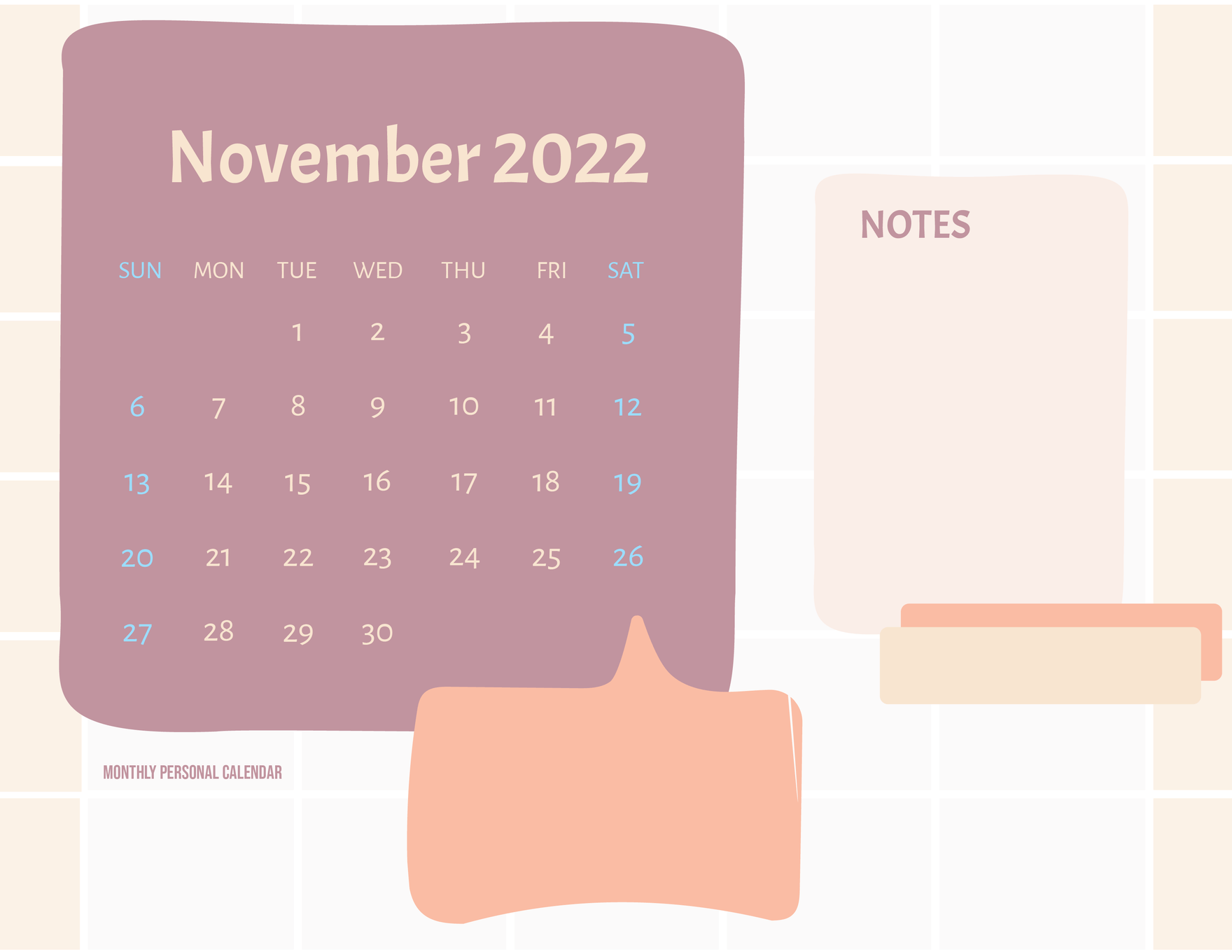 Free Blank November 2022 Calendar Template