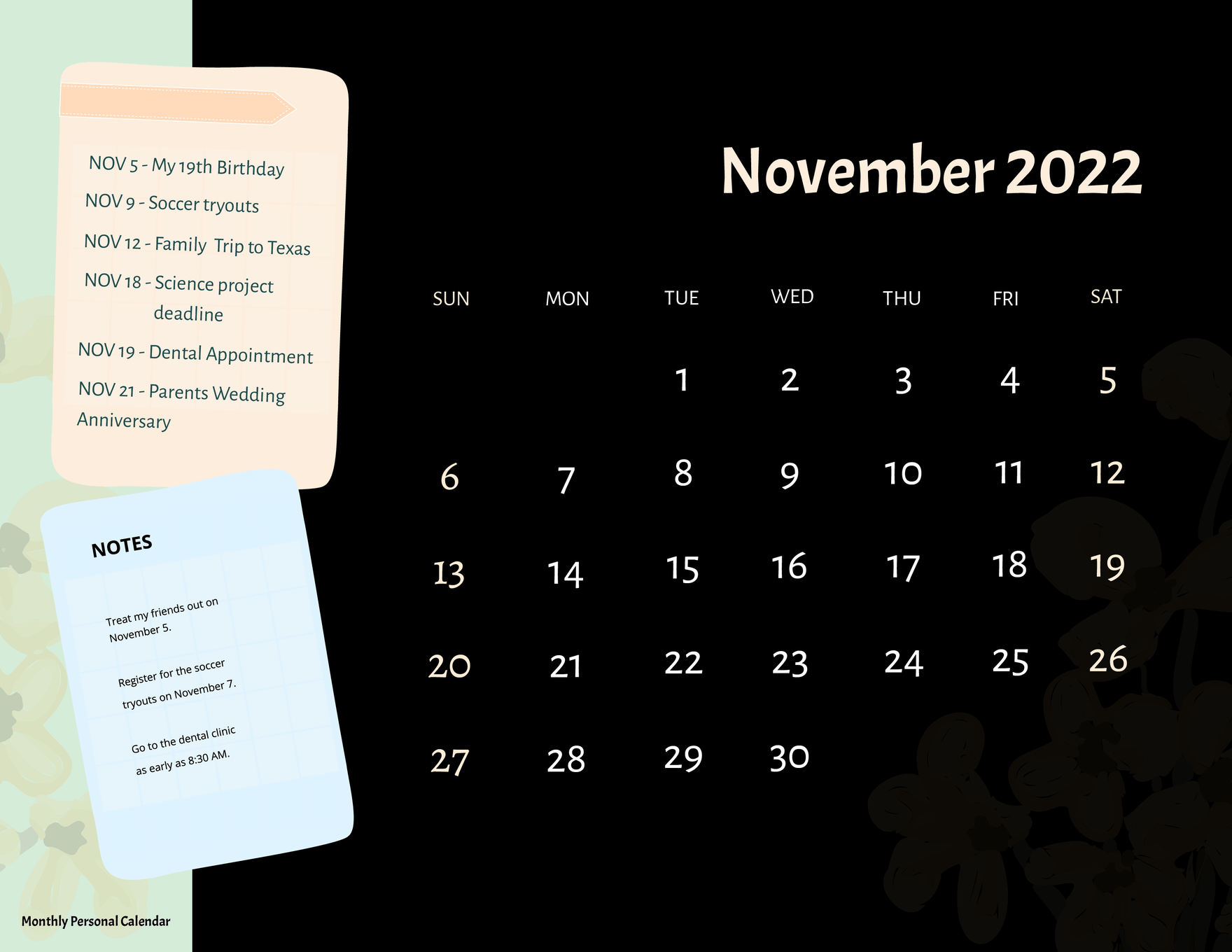November 2022 Photo Calendar Template in Word, Illustrator, PSD