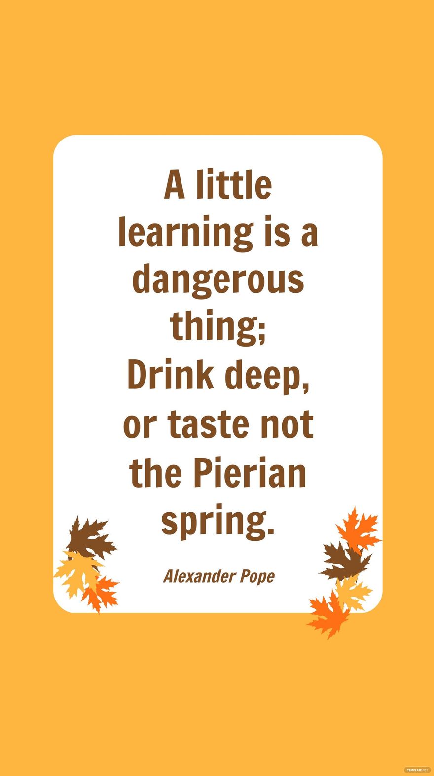 Alexander Spring Quote - A little learning is a dangerous thing; Drink deep, or taste not Pierian spring. | Template.net
