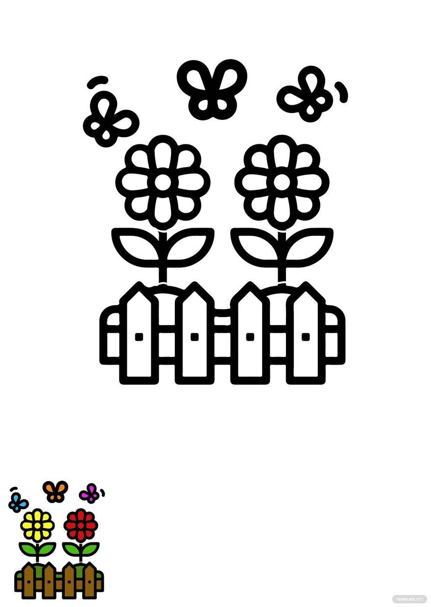 Free Butterfly Garden Coloring Page in PDF