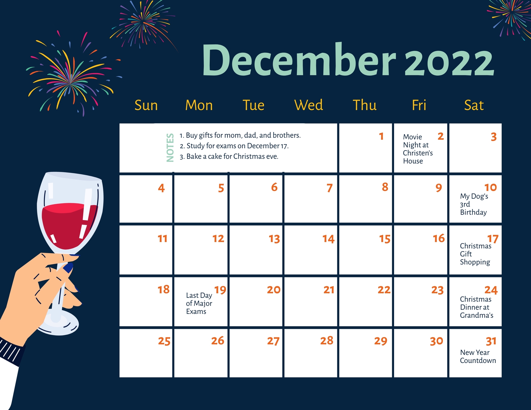 holiday december calendar 2022