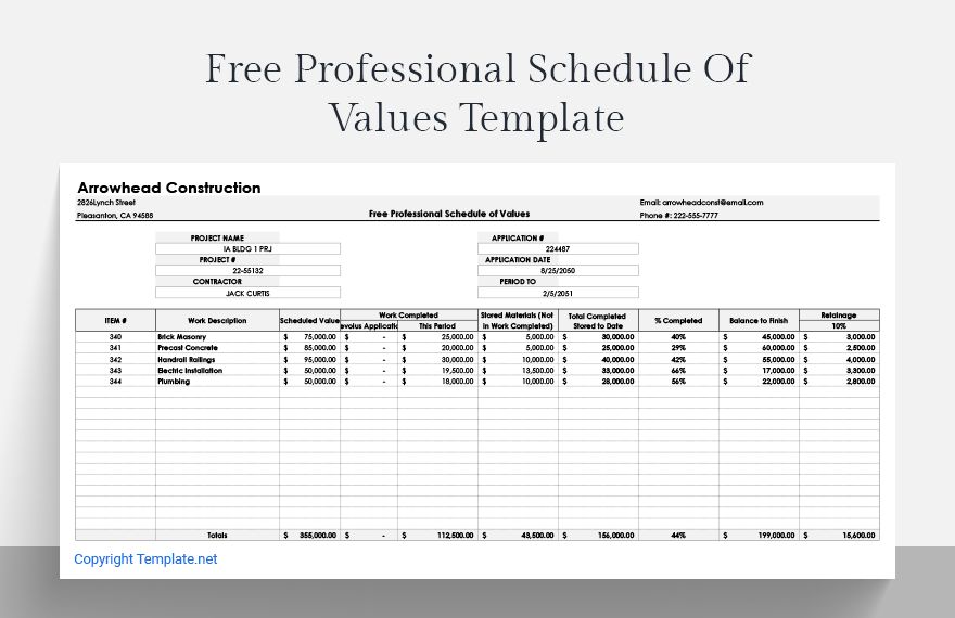 Schedule Of Value Excel Templates Spreadsheet Free Download 1095