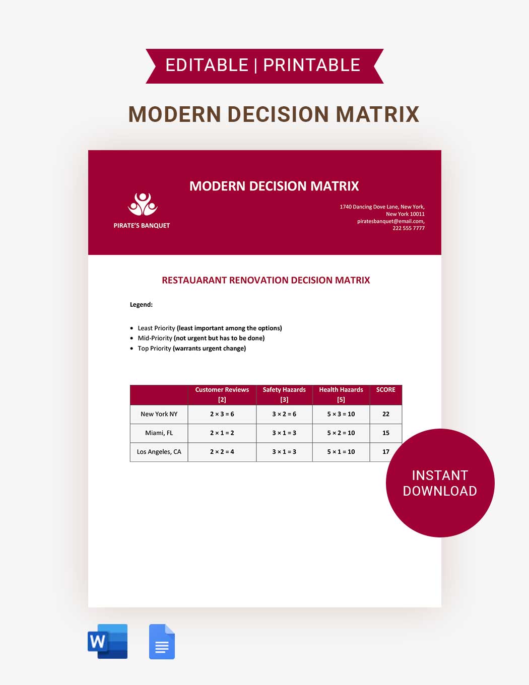 Free Modern Decision Matrix Template