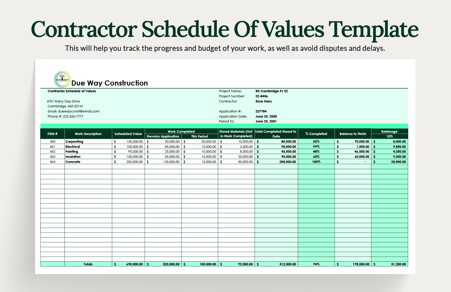 Schedule Of Value Template In Excel FREE Download Template