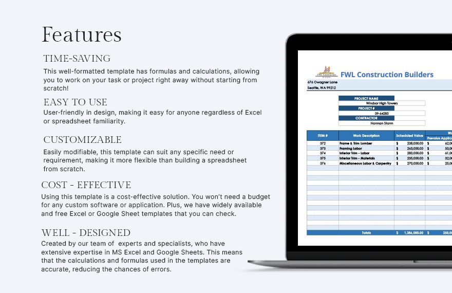 Builder Schedule Of Values Template - Google Docs, Google Sheets, Excel ...