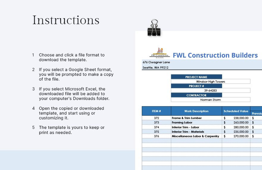 Builder Schedule Of Values Template - Google Docs, Google Sheets, Excel ...