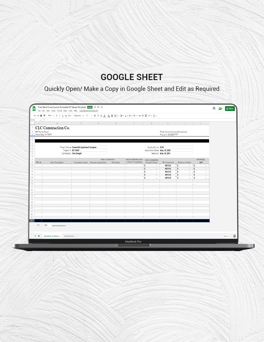 Free Blank Construction Schedule Of Values Template Google Docs 