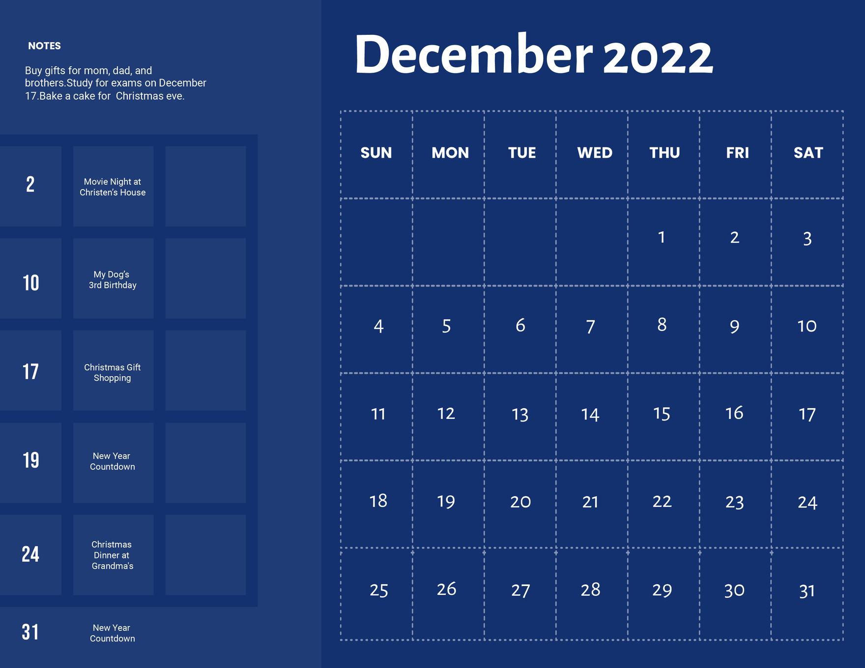 Blue December 2022 Calendar Template in Word, Illustrator, PSD